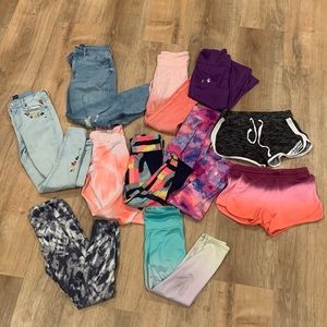 Lot of 11 girls bottoms. 2 GAP jeans, 4 Capri leggings, 3 full length + 2 shorts